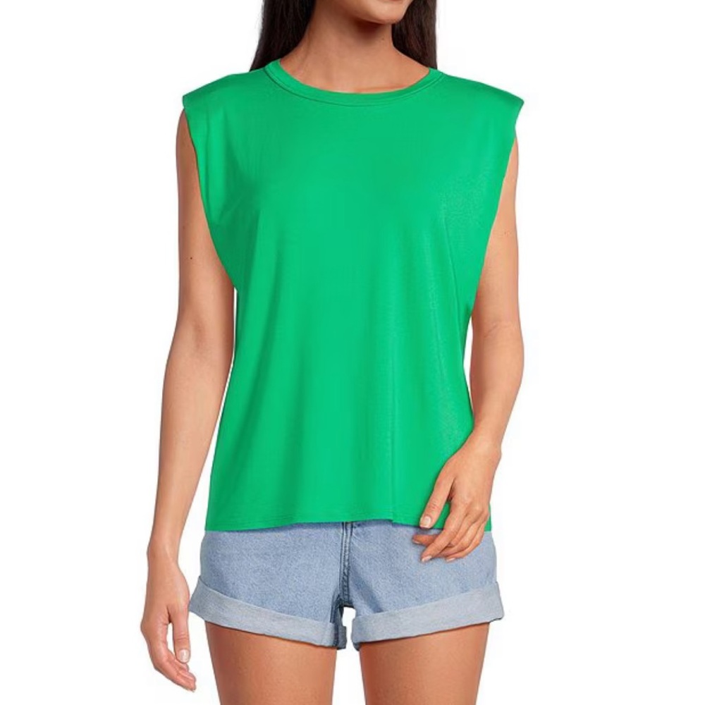 Gianni Bini NWOT Kelia Muscle Shoulder Pad Sleeveless Crew Neck Knit Tank